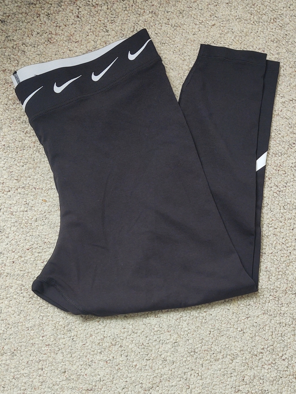 Nike Black Track Pants with White Swoosh Waistband